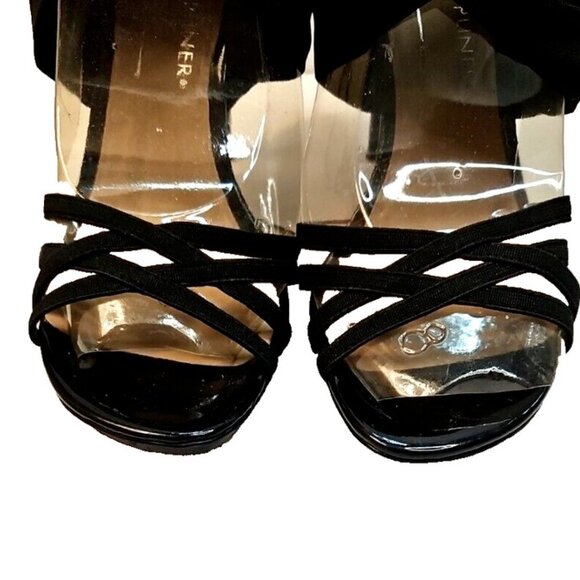 Donald J Pliner Mercy Black Patent Strappy Zip Fabric Ankle Wrap Heels Women 6.5 - Picture 5 of 10